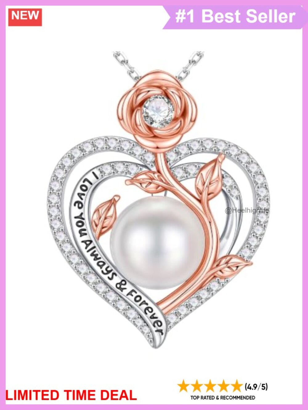 10-11mm Freshwater Pearl Necklace 925 Sterling Silver Double Heart Pendant